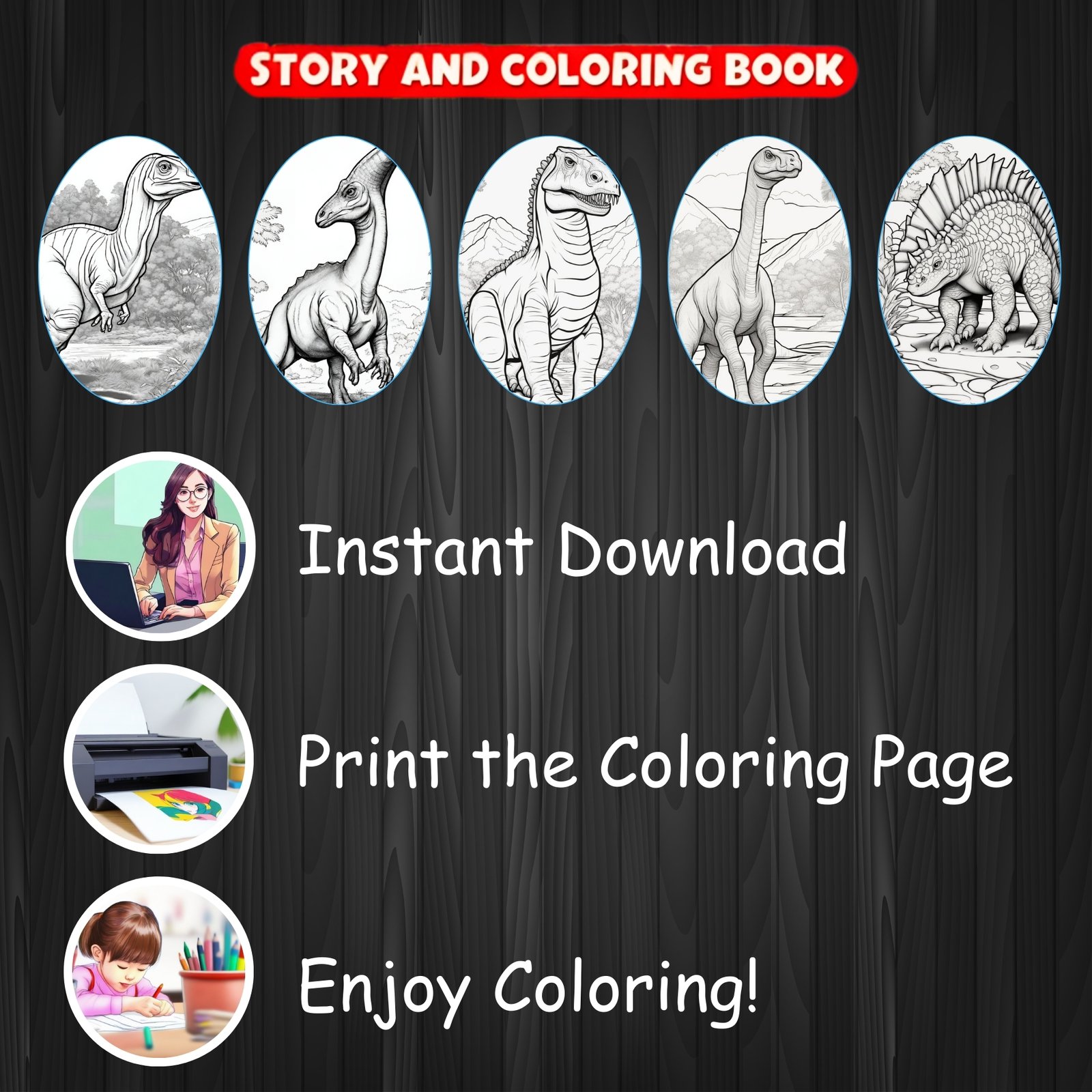Dive into Dino Fun: 170 Coloring Pages + 10 Exciting Stories! - Image 7